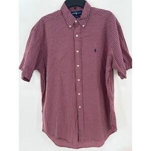 Ralph Lauren Men's Short Sleeve Button-Down Shirt in Burgundy Check